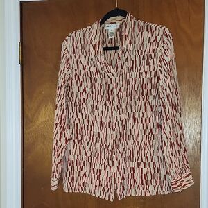 Rena Rowan Red and Cream 100% Silk Blouse